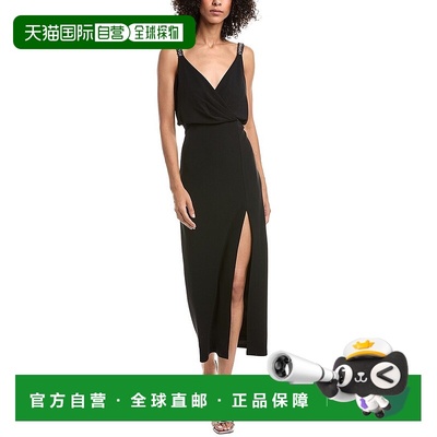 自营Tadashi Shoji Mona Pearl Strap Blouson Midi Dress - blac