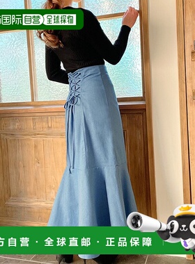 日本直邮JUNOAH 牛仔后背露背式喇叭裙裙子伞裙 [JU5602EW02253]