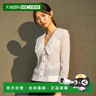 香港直邮GANNI 女士衬衫 F5778151 AW2024 白色 Wide V-neck shir