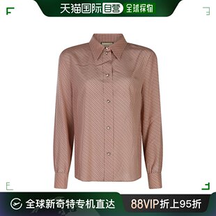 古驰 7719 女士 香港直邮潮奢 Gucci 99新未使用 粉色真丝衬衫