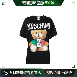 EV0708 香港直邮MOSCHINO T恤衫 女士黑色别针小熊圆领短袖 0540
