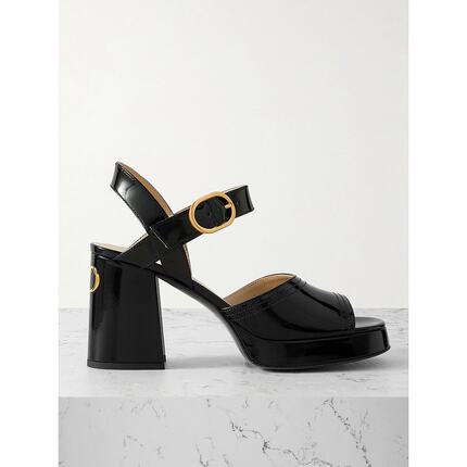 潮奢 Valentino 华伦天奴 女士 黑色皮质凉鞋 7W2S0MI1ZJM