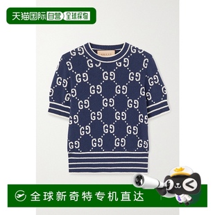 香港直邮潮奢 古驰 1h可退 Gucci 753914X 女士 徽标提花针织短袖