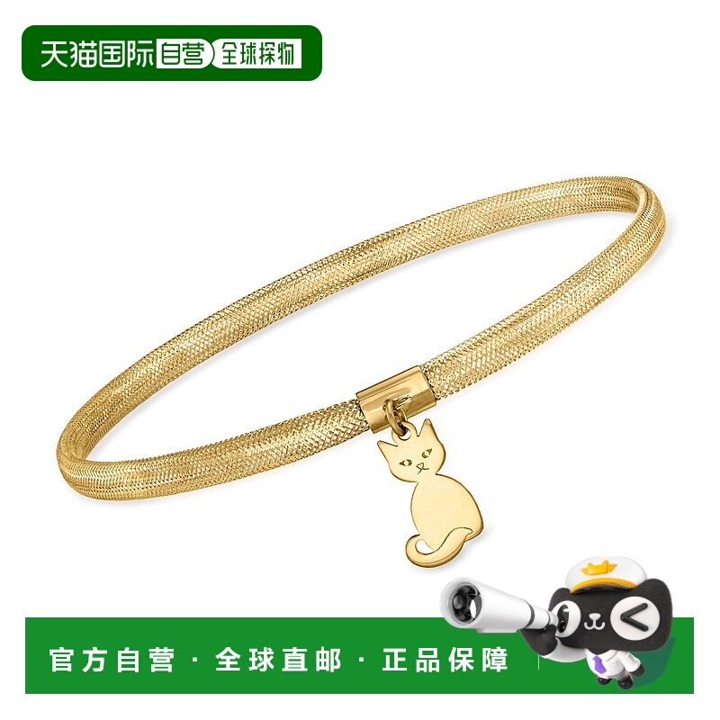 自营 Ross-Simons 意大利 14kt 黄金网眼猫吊饰手链 - 8 英寸 美