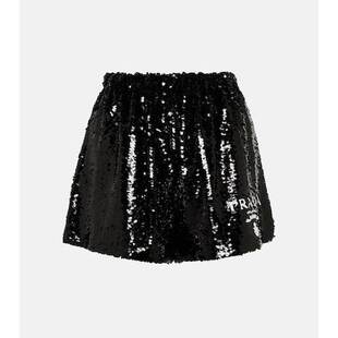 普拉达 舒适时尚 女士 black黑色 高腰真丝雪纺短裤 Prada