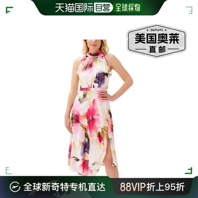 adrianna papell女士 Floral Print Mid Calf Halter Dress pink