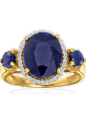 自营 Ross-Simons 蓝宝石 3 石戒指，带 。 18kt 金钻石 - 蓝色