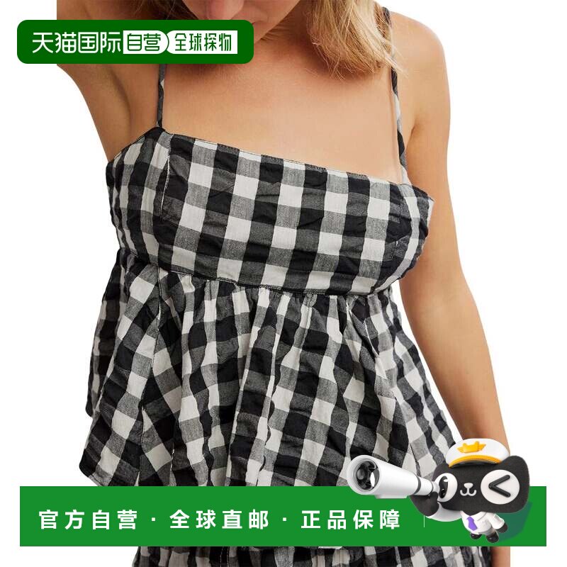 自营free people自由人Mia格子背心女士黑色白色意大利面条表带JD图片