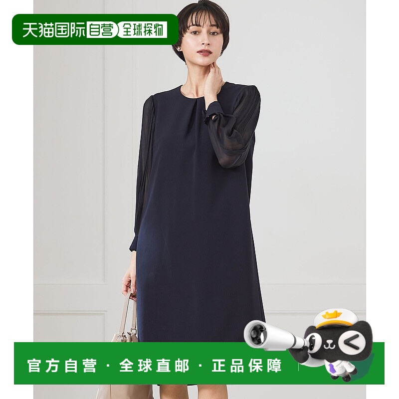 1h可退 日本直邮23区 女装 防缩免洗乔赛特缎面 半透明褶饰袖连衣