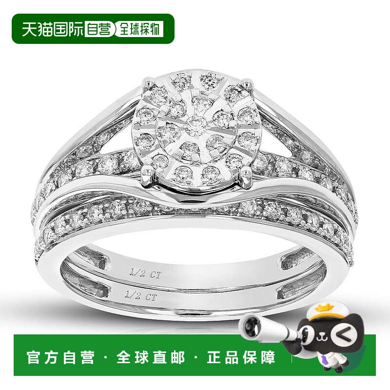自营 vir jewels1/2 克拉圆形切割实验室种植钻石结婚订婚戒指新