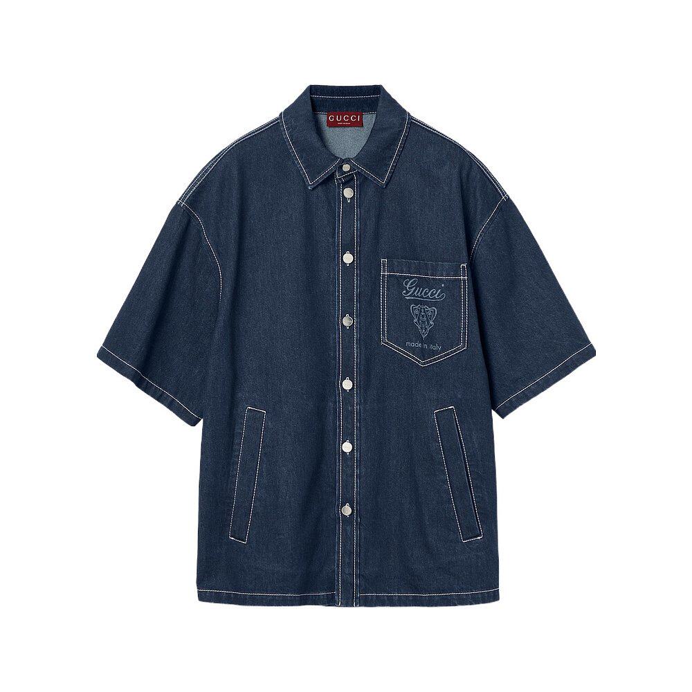GUCCI 男士衬衫 815658XDC6S4032 SS2025 蓝色 短袖衬衫