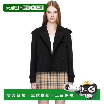 香港直邮Burberry 巴宝莉 女士 黑色 Cropped Gabardine Trench