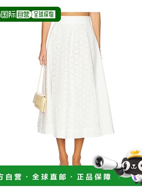 1h可退 香港直邮潮奢 ZIMMERMANN 女士 褶皱刺绣中长半身裙 2540S