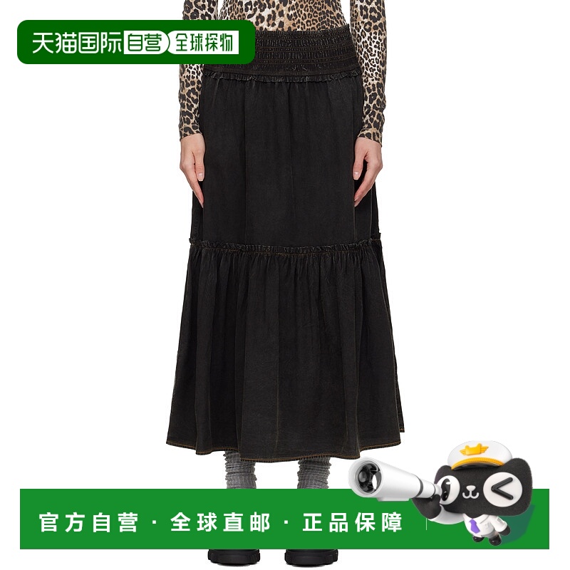 1h可退 香港直邮潮奢 GANNI 甘尼 女士 黑色 Washed Smock 半身裙