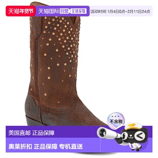 自营 Frye Sacha中钉绒面靴-棕色 中筒靴女靴美国直发奥莱