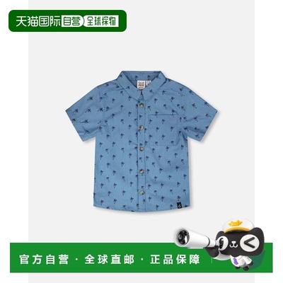 自营deux par deuxShort Sleeve Chambray Shirt Blue Palm Print