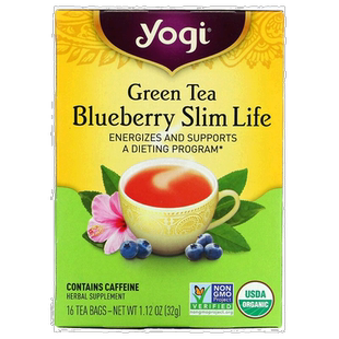 香港直发Yogi Tea绿茶蓝莓口味草本混合助眠舒缓含红茶菌32g茶包