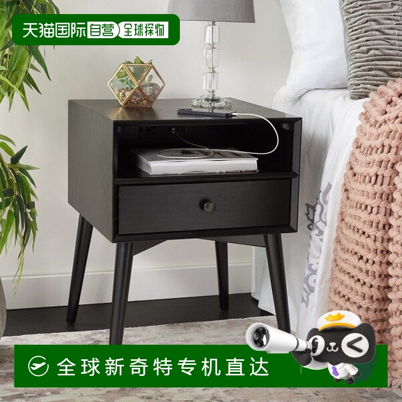 自营safavieh带 USB 的 Scully 床头柜 - 黑色/金色 【美国奥莱】