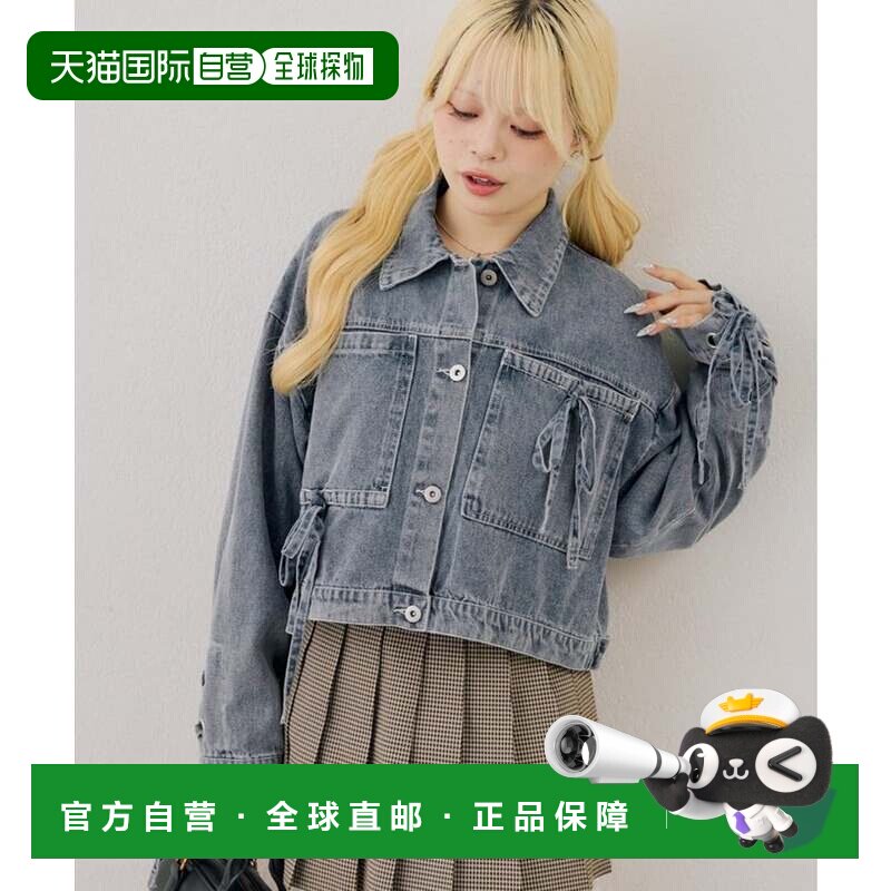 日本直邮NICE CLAUP ANOTHER BRANCH 袖系带蝴蝶结牛仔夹克 深蓝