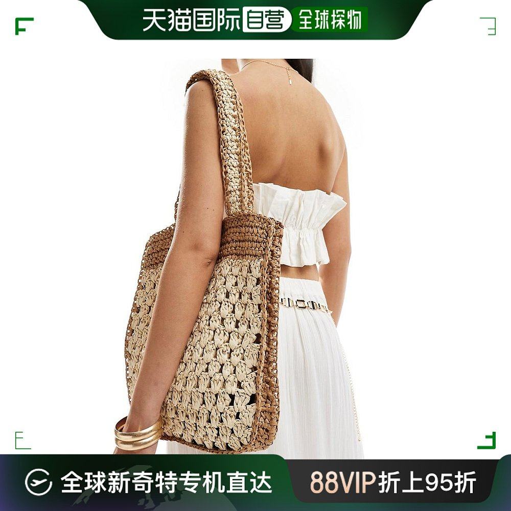 香港直邮潮奢 glamorous 女士 two tone straw beach tote bag 托