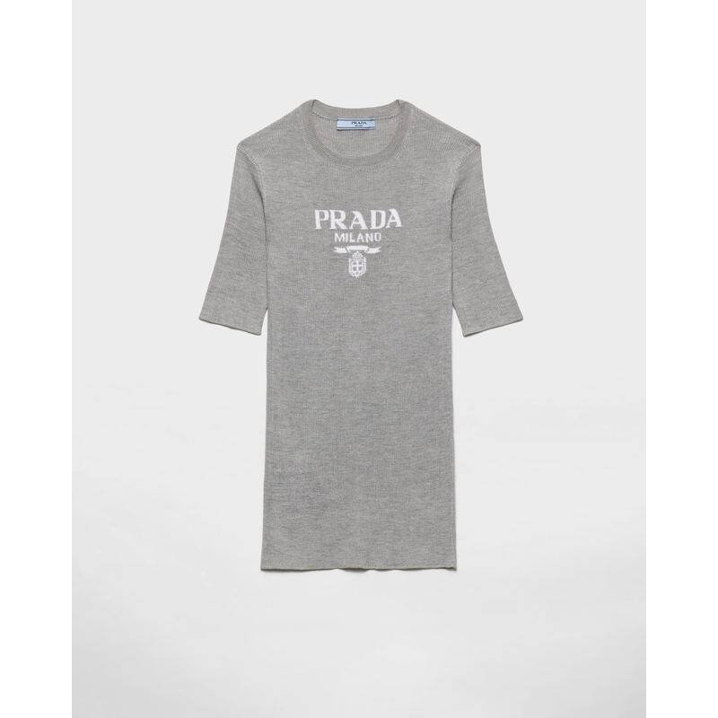 PRADA（2025）带标志的真丝圆领毛衣