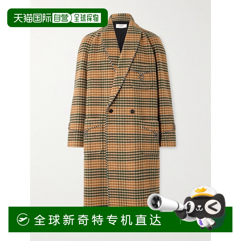 1h可退 香港直邮潮奢 Celine 思琳 男士 双排扣格纹羊毛大衣 2M29