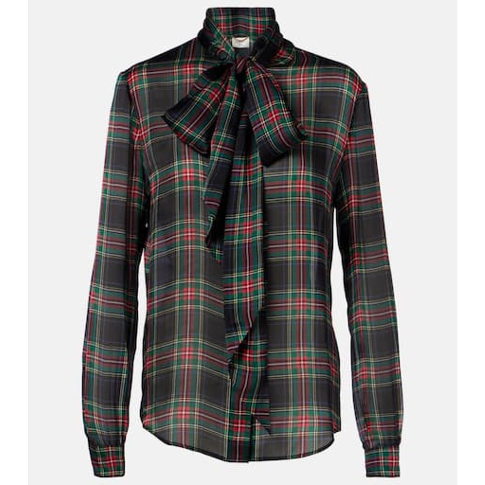 潮奢 Saint Laurent 圣罗兰 女士 格子真丝衫