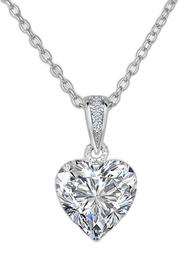 genevive925 纯银白色立方氧化锆心形吊坠项链 - 银白色 【美国奥