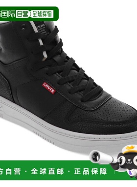 自营levi's李维斯女式Drive Hi合成皮革休闲高帮运动鞋-黑色 【美