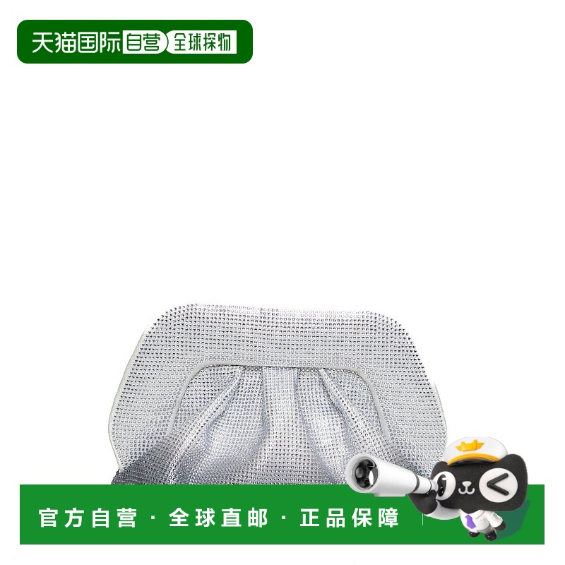 自营themoire离合器背带可降低银色烟雾，带有微型背带细节-银色