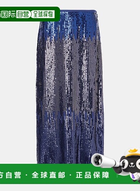 1h可退 香港直邮潮奢 RIXO 女士 Kelly 珠片中长半身裙 blue蓝色