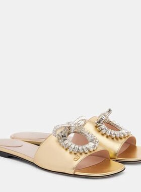 潮奢 Valentino 华伦天奴 女士 Adamantine 精饰皮质凉拖