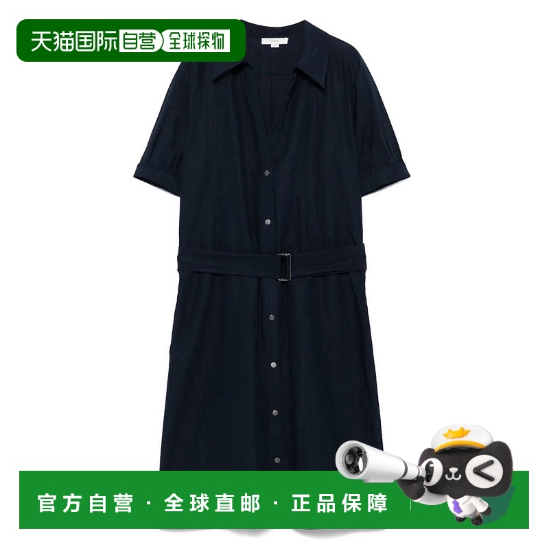 自营 vince翻边S/S腰带衬衫连衣裙-蓝色 美国奥莱直发