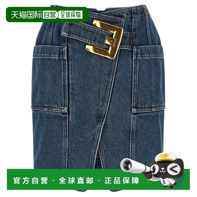 1h可退 香港直邮潮奢 Balmain 巴尔曼 女士 繫帶短牛仔裙 GF1LBB2
