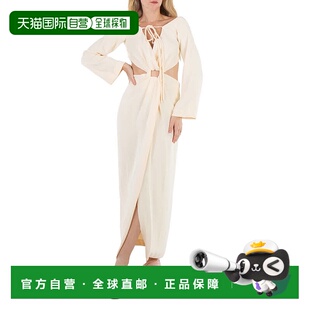 自营 Nanushka Kacela长袖前襟开叉连衣裙-香草色 美国奥莱直发
