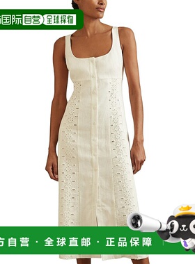 自营Reiss Clarice Broderie Detail Linen Midi Dress 美国奥莱
