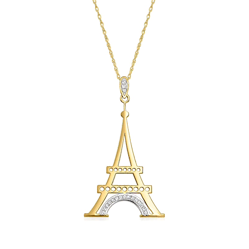 自营 Ross-Simons 14 克拉黄金艾菲尔铁塔吊坠项链，带钻石口音 2