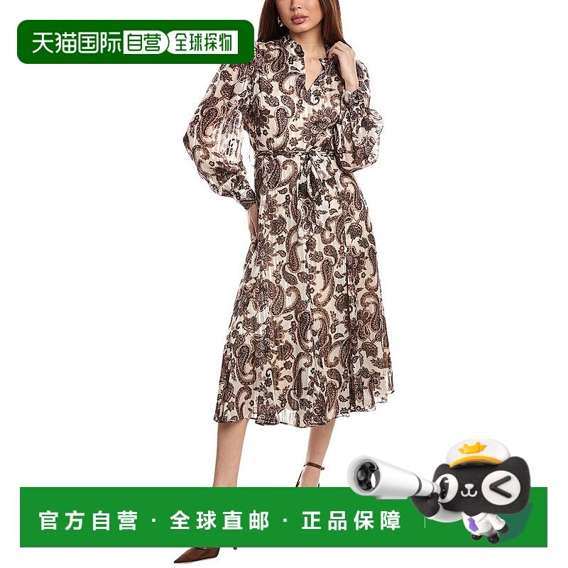 自营 Elie Tahari Janice Midi连衣裙-棕色 美国奥莱直发