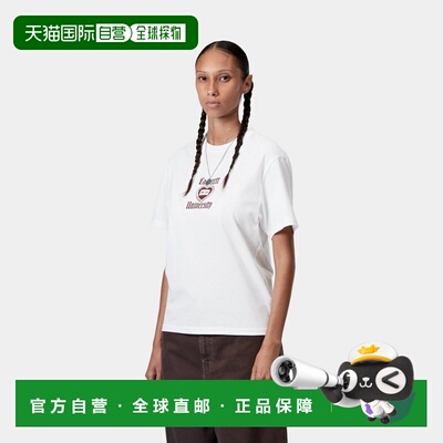 自营欧洲直邮Carhartt WIP Schooling女士白色棉图案印花短袖T恤