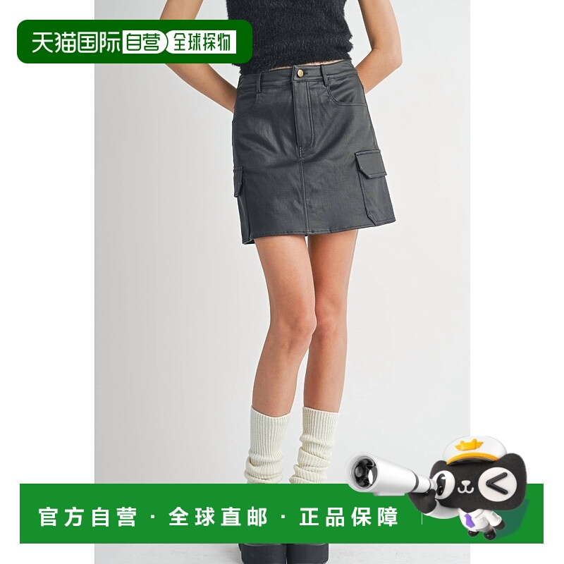 自营 sadie & sage黑色涂层迷你裙 美国奥莱直发半身裙a字裙