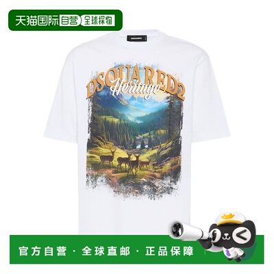 自营dsquared2Graphic Landscape Print Cotton T-Shirt - white