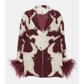 印花羽毛边真丝双绉衫 潮奢 女士 华伦天奴 000276 Valentino