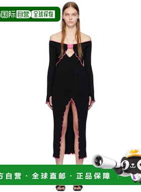 1h可退 香港直邮versace 范思哲 女士 黑色 V-Emblem 连衣裙 E76H