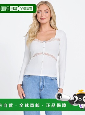 自营guessLima Lace-Trim Top - dove white 美国奥莱直发上衣