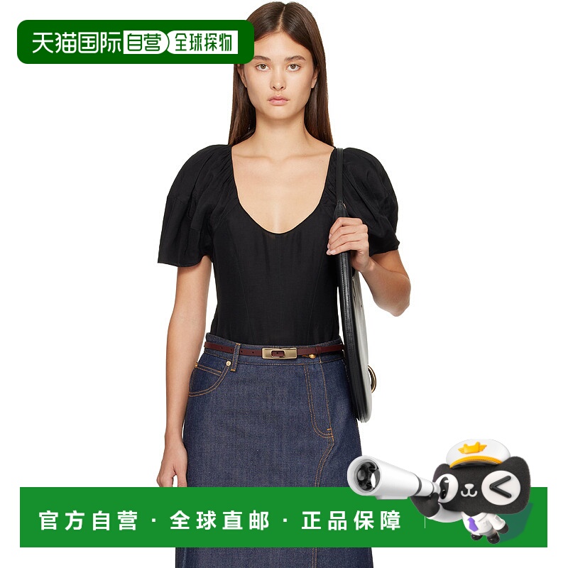 1h可退 香港直邮潮奢 Tory Burch 托里 伯奇 女士 黑色低圆领上装