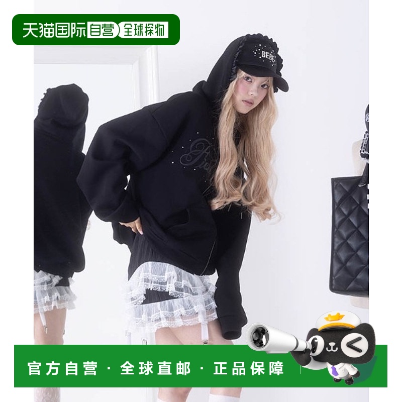 1h可退 日本直邮Fickle Bebe 女装 oversize拉链连帽衫 蕾丝拼接