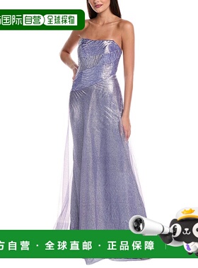 自营 Rene Ruiz金属薄纱长袍-蓝色 美国奥莱直发连衣裙