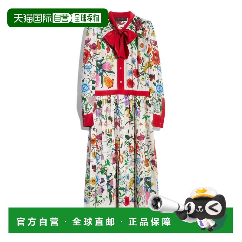 自营欧洲直邮GUCCI古驰 女士多色真丝印花衬衫连衣裙