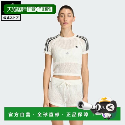 日本直邮adidas 女士针织克罗谢T恤 [KE0200] 白色