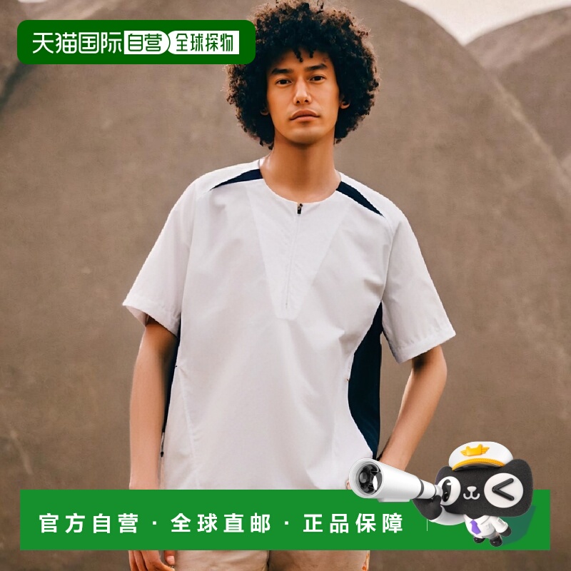 【日本直邮】Zett捷多 棒球短袖半拉链衫 白x深蓝1129A  M BOV535